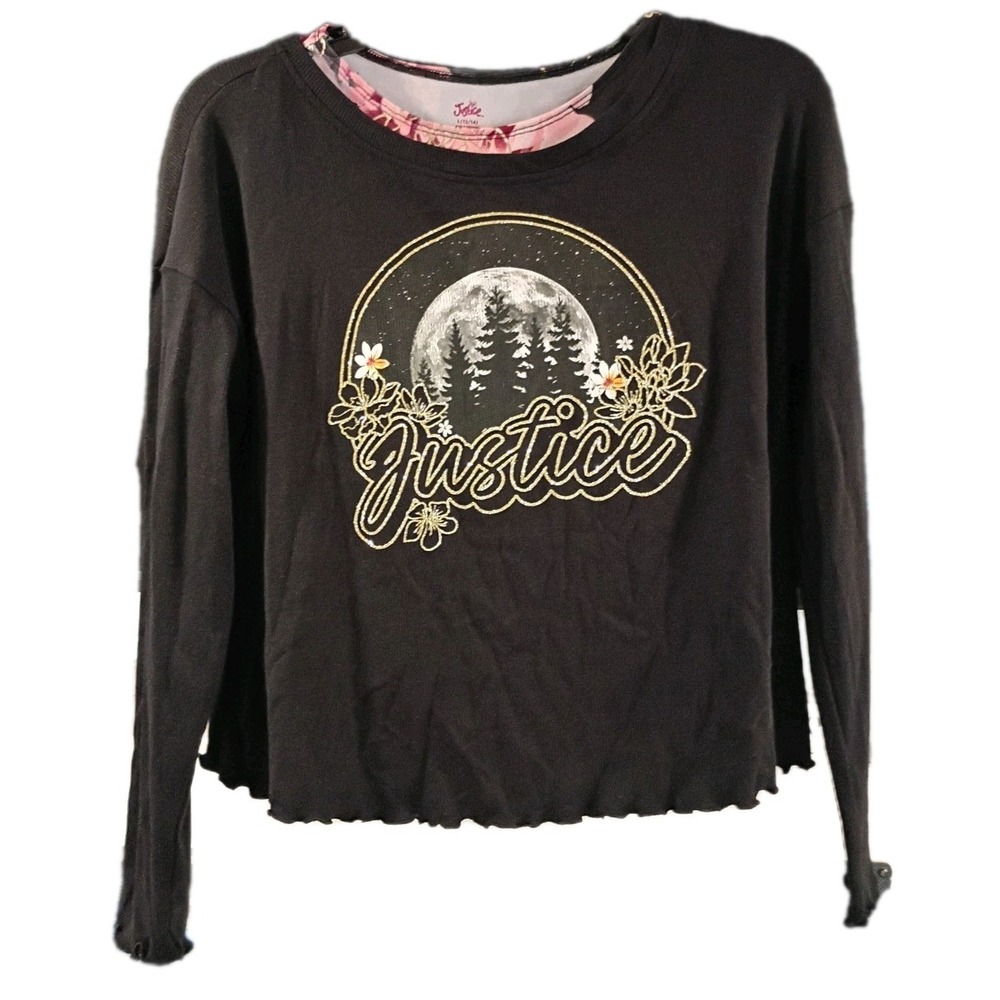 Justice Girls Long Sleeve Graphic Shirt With Sports Bra Underneath Large (12-14)